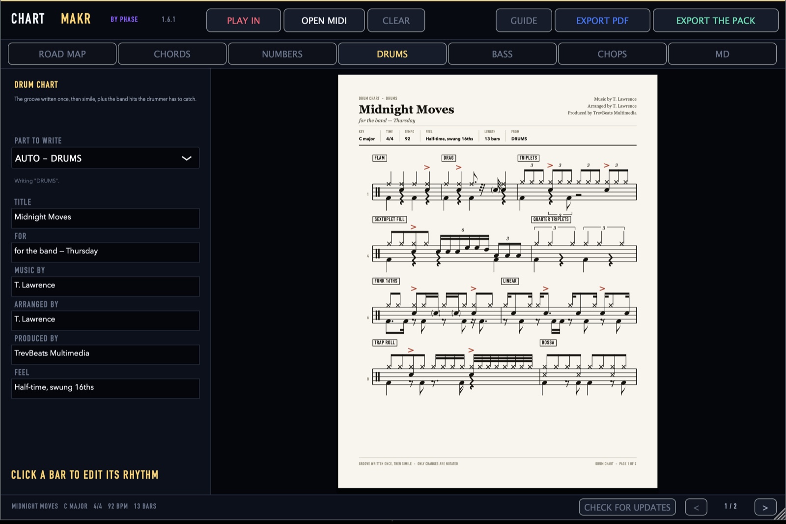CHART MAKR standalone Mac app - the drum chart